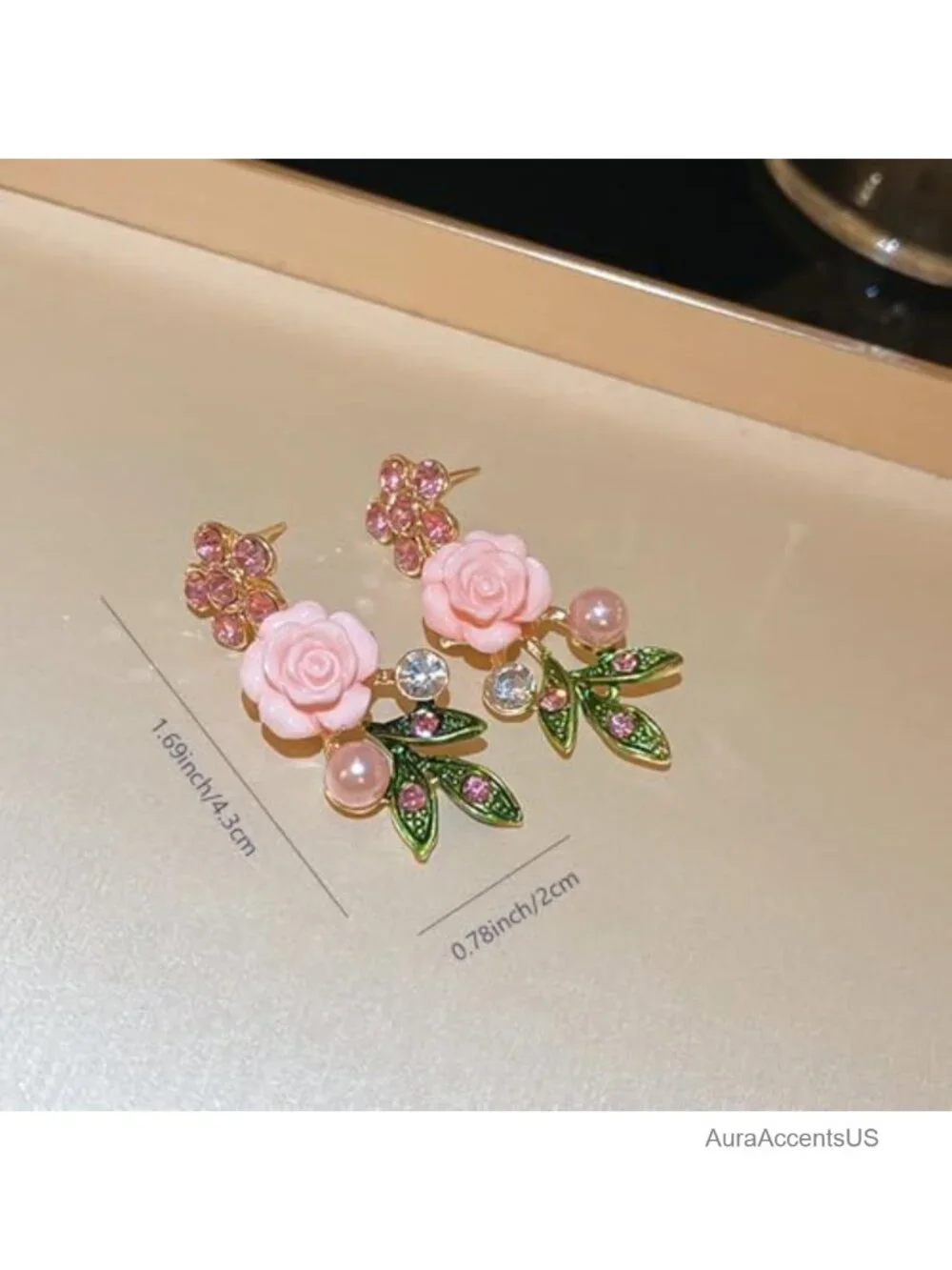 Pink Rhinestone Flower Drop Earrings Women's Fairy Summer Beach Jewelry